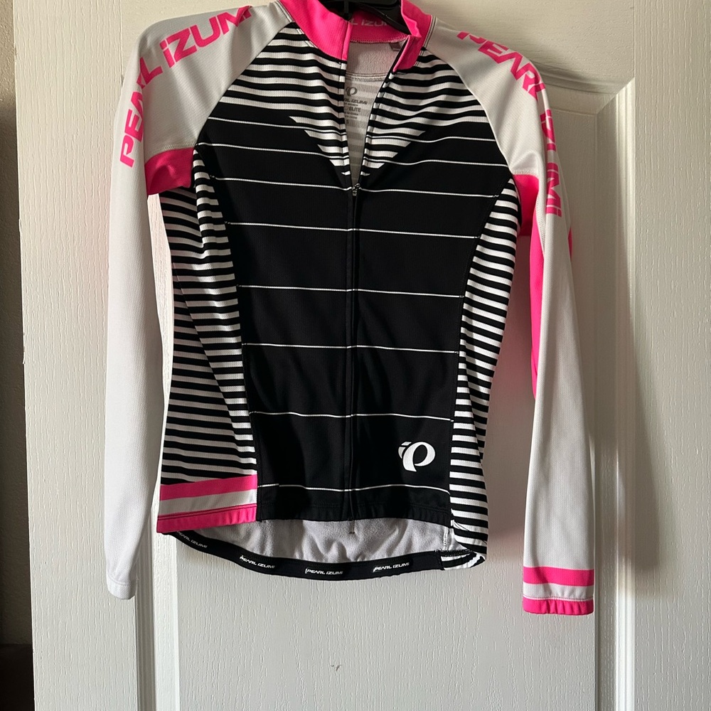 Pearl Izumi Women's Black and Pink Striped Jersey